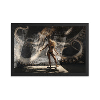 woman skating in california in front of a octopus mural art framed