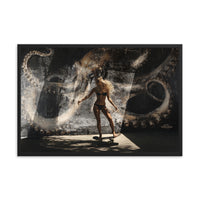 woman skating in california in front of a octopus mural framed