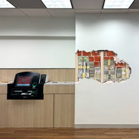 decal on a bank wall broken money art