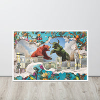 white framed bear vs bull art