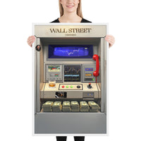woman with framed poster of atm