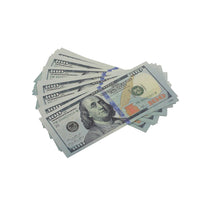 front of fake money for play and movies single 100 bills