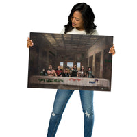 woman holding a last supper crypto art