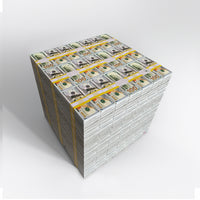 light blue cube table made of fake money