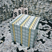 Stack of money with dollar signs on a background of more money