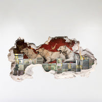 Artistic depiction of wolves with money on a textured wall background