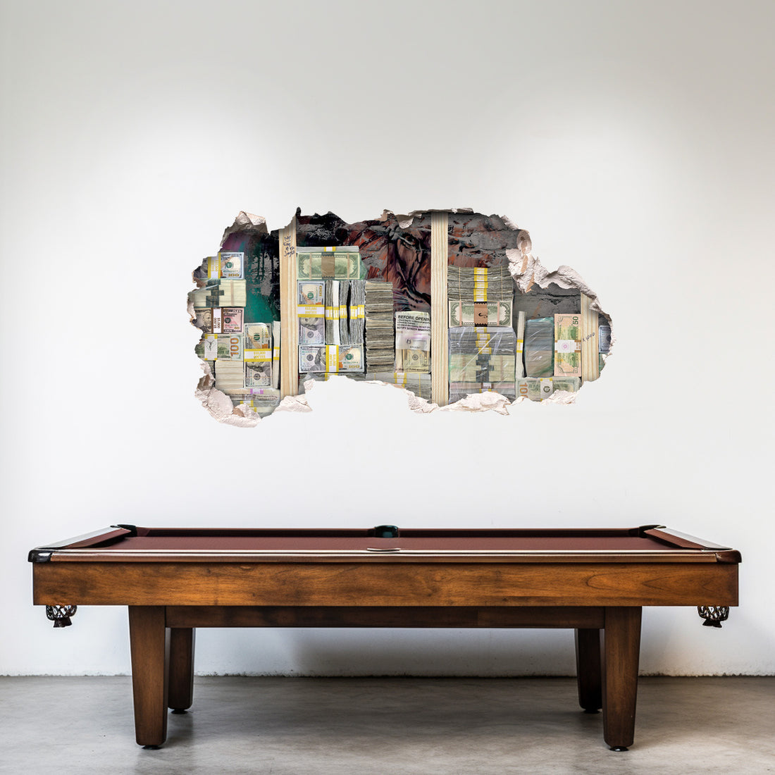 money decal and pool table game room