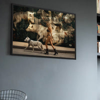 white wold mural and attractive woman