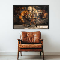 woman and lion mural framed art