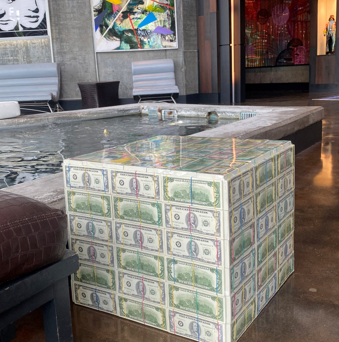 square money table style 1980s miami vice in Brickell luxury building