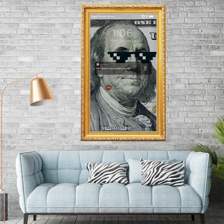 benjamin franklin in dollar bill poster 