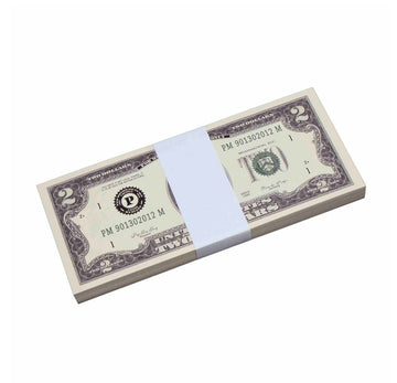 $2 Dollar Bills Prop Money Stack Full Print