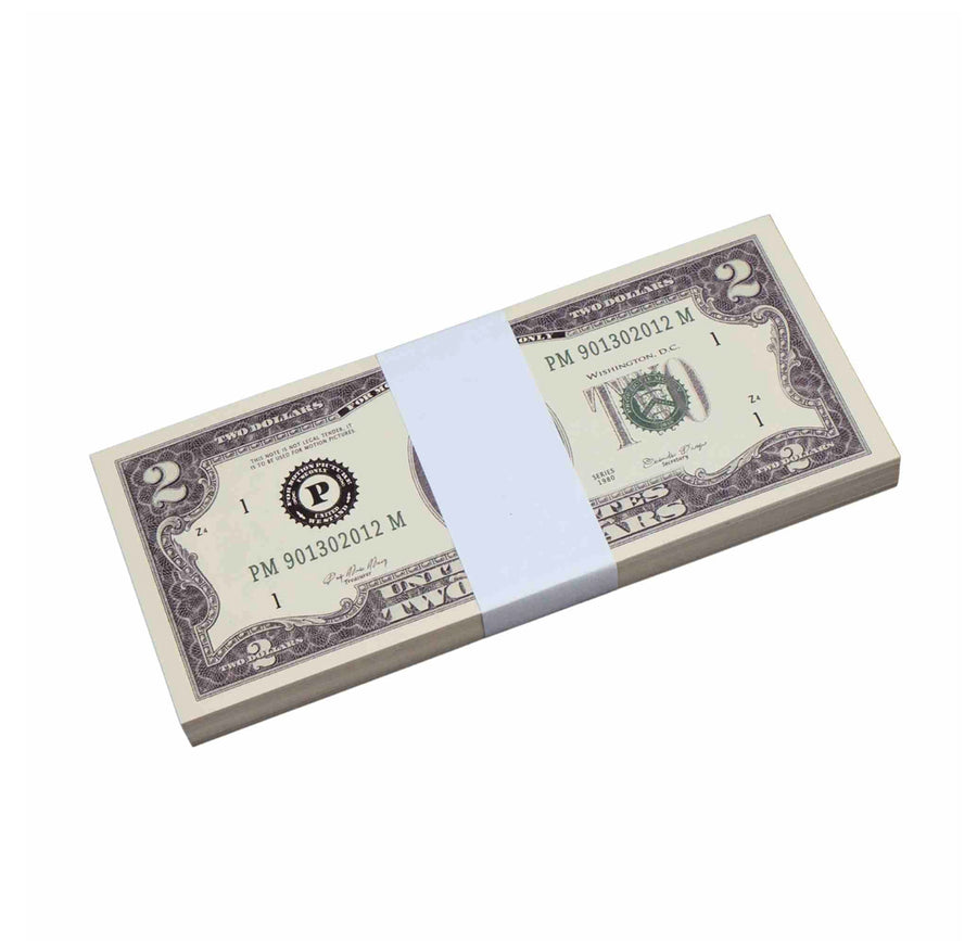 $2 Dollar Bills Prop Money Stack Full Print