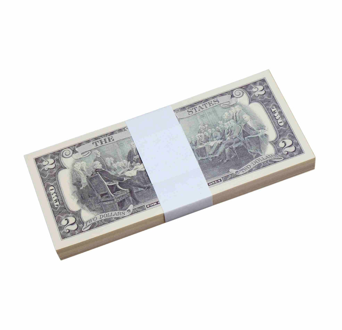 $2 Dollar Bills Prop Money Stack Full Print