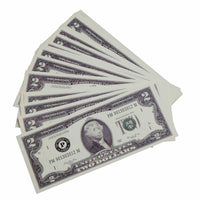$2 Dollar Bills Prop Money Stack Full Print