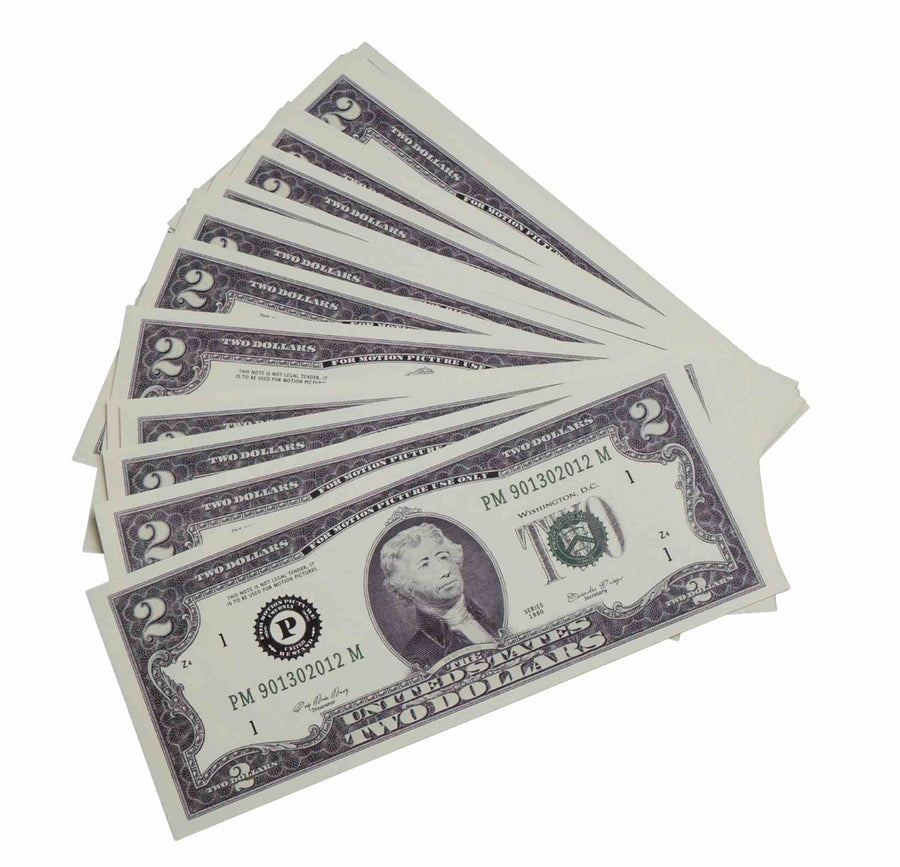 $2 Dollar Bills Prop Money Stack Full Print