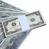 $2 Dollar Bills Prop Money Stack Full Print