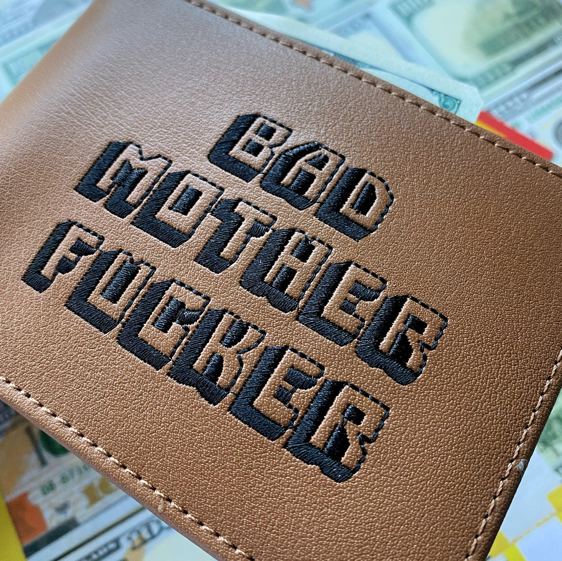 PULP FICTION BAD MOTHER F**KER EMBROIDERED BROWN LEATHER WALLET OFFICIAL