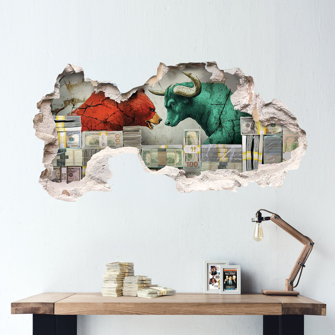 Wall Street Bull vs. Bear Money Wall Decal