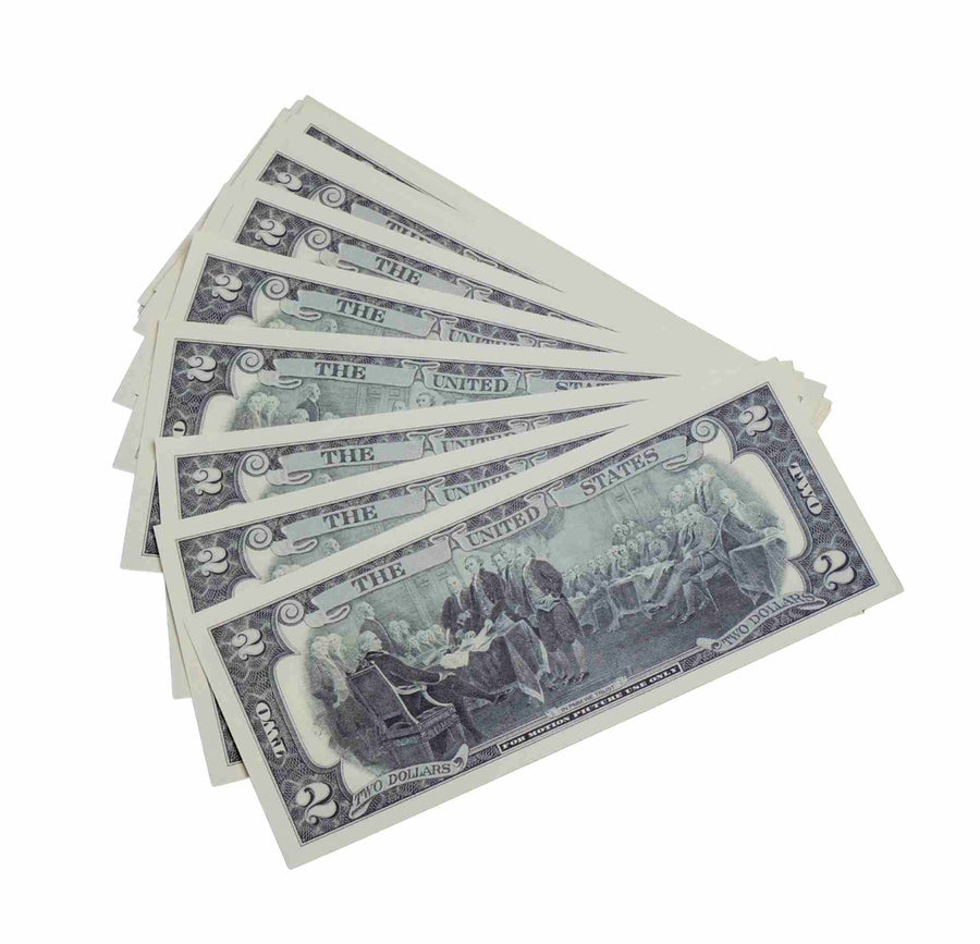 $2 Dollar Bills Prop Money Stack Full Print