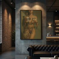 Sip it, Strip it, Regret it Museum-Quality Vintage Tequila Woman Poster – Retro Newspaper Art with Dangerous Elegance