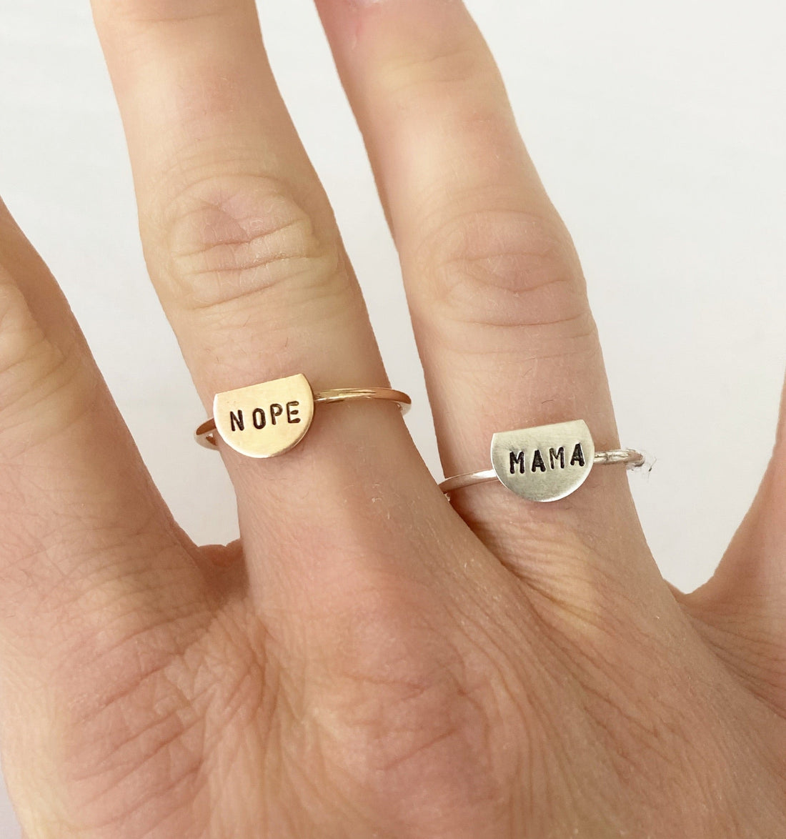 Shield word ring, side view