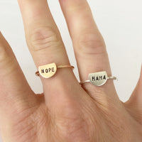 Shield word ring, side view