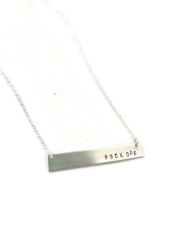 Fuck Off bar necklace, mixed metal