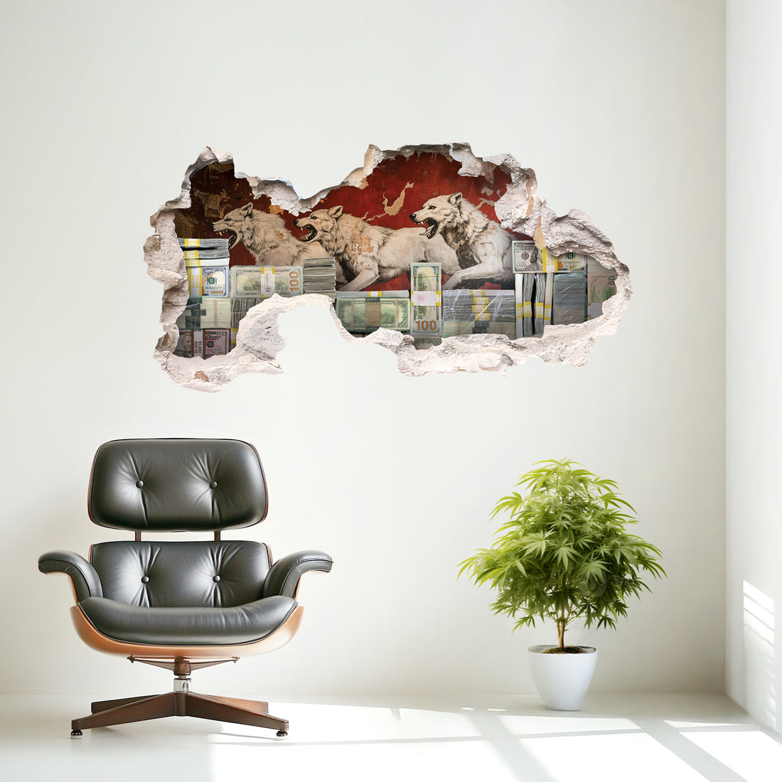 White Wolf Hustle Wall Money Decal - Limited Edition