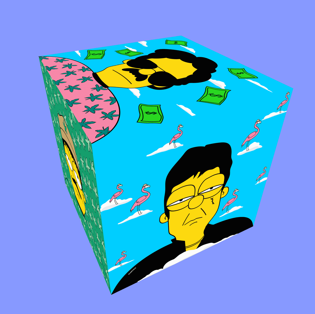 Narco Cube NFTable with illustration of el Chapo, al Capone, scarface, Pablo escobar, The Godfather 