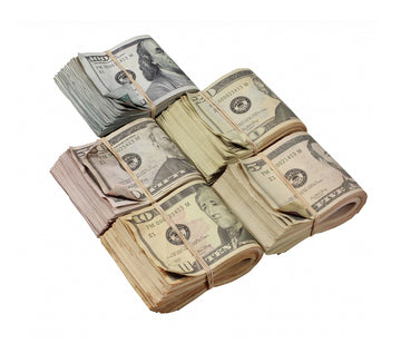 New Series Mix Bundle Folded Aged Prop Money - Full Print
