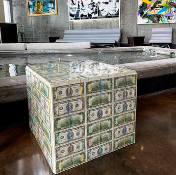 money table in Neo vertical miami lobby vice 1980s
