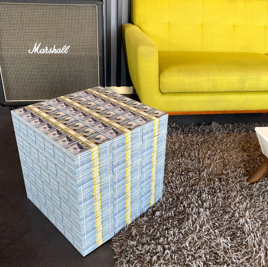 Money Table in lobby of classic car shop Wynwood miami fl